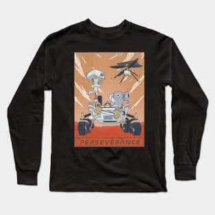 Mars Rover Perseverance and Ingenuity Helicopter Illustration Long Sleeve T-Shirt